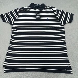 Polo Ralph Lauren Mens XL Black White Striped Short Sleeve Polo Shirt Blue Pony